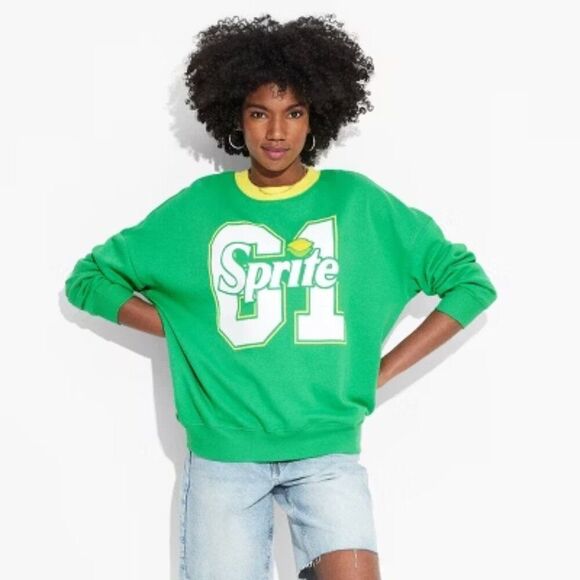 Sprite 61 Soda Graphic Sweatshirt Crew Neck Dolman Green Yellow Size XXL NWT - Picture 1 of 12